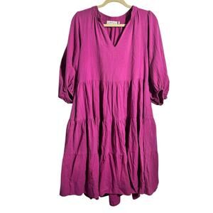 Petal & Pup Dress Women 4 Purple Fuchsia Cottage Tradwife Pocket Minimal Cotton